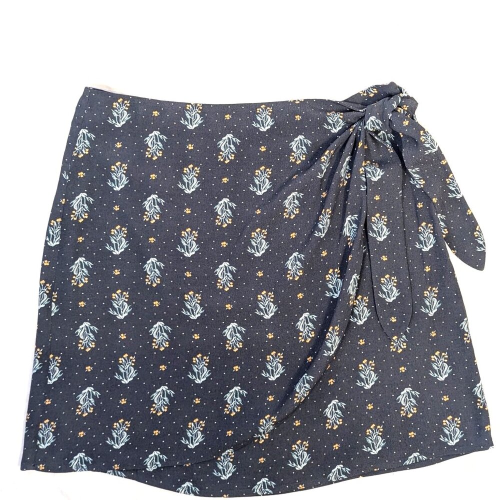 NWT Loft Outlet | Floral Polka Dot Side Zip Wrap Mini Skirt in Gray | Size 12